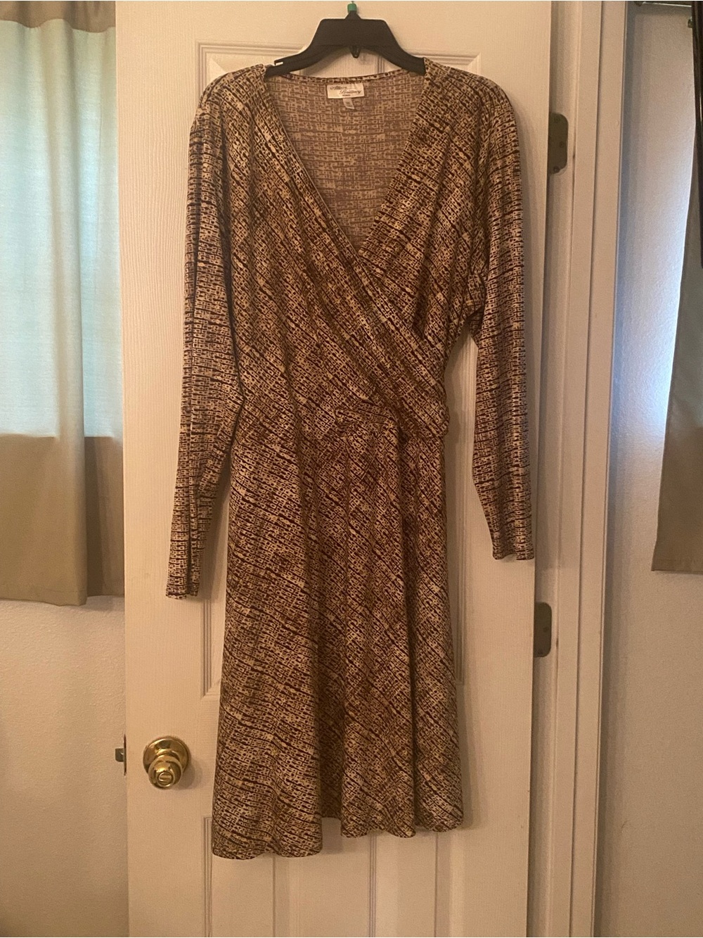 Allison Brittney Long-Sleeve Brown Patterned Wrap Dress